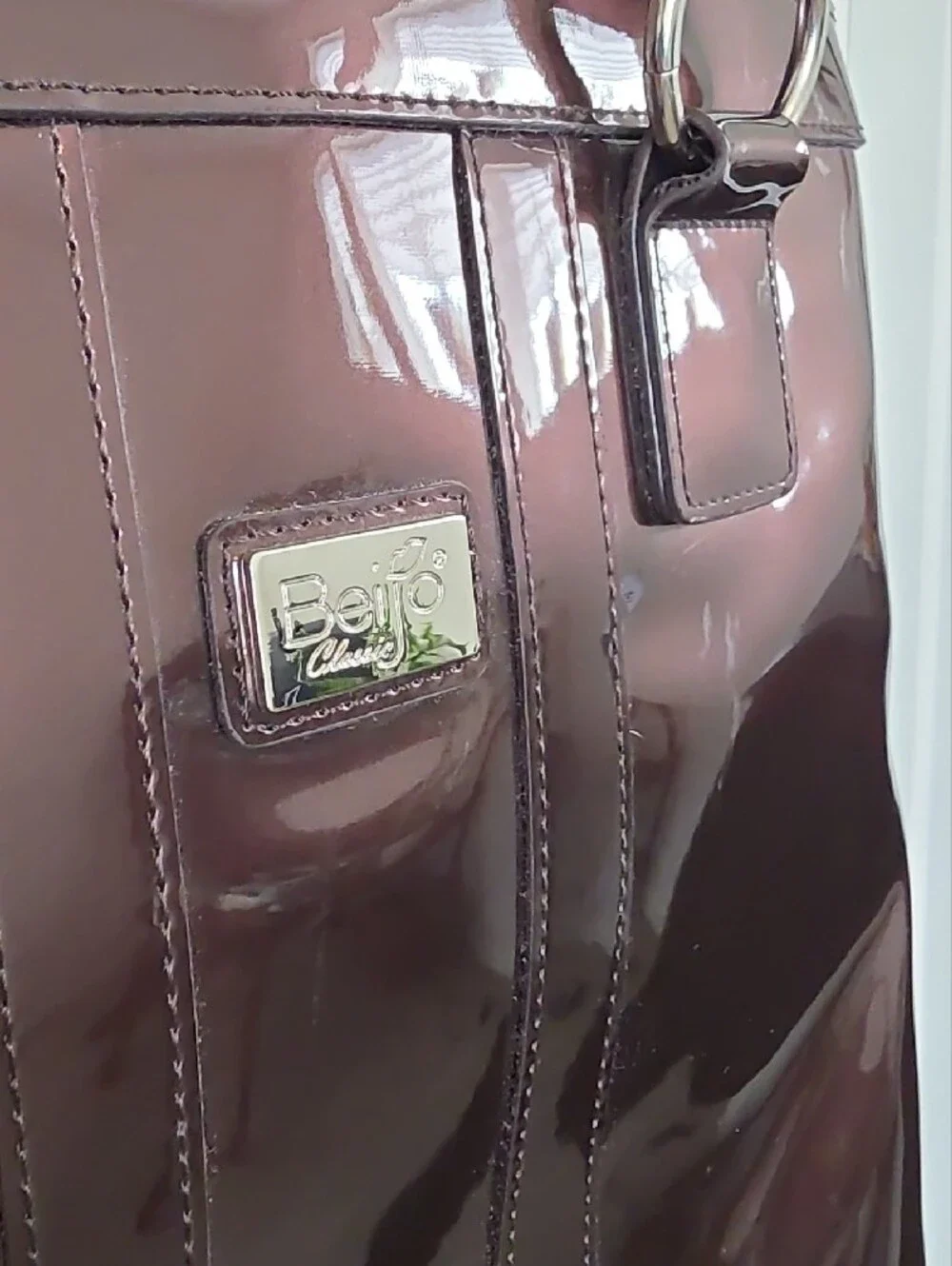Beijo Patent Laptop Tote in Burgundy